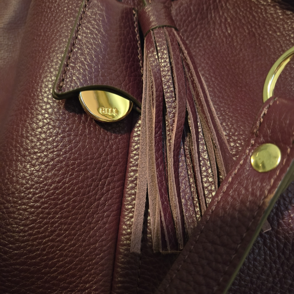 ❤️👜❤️G.I.L.I. Roma Large Pebbled Leather Tote in Deep Plum❤️👜❤️ - Picture 3 of 16